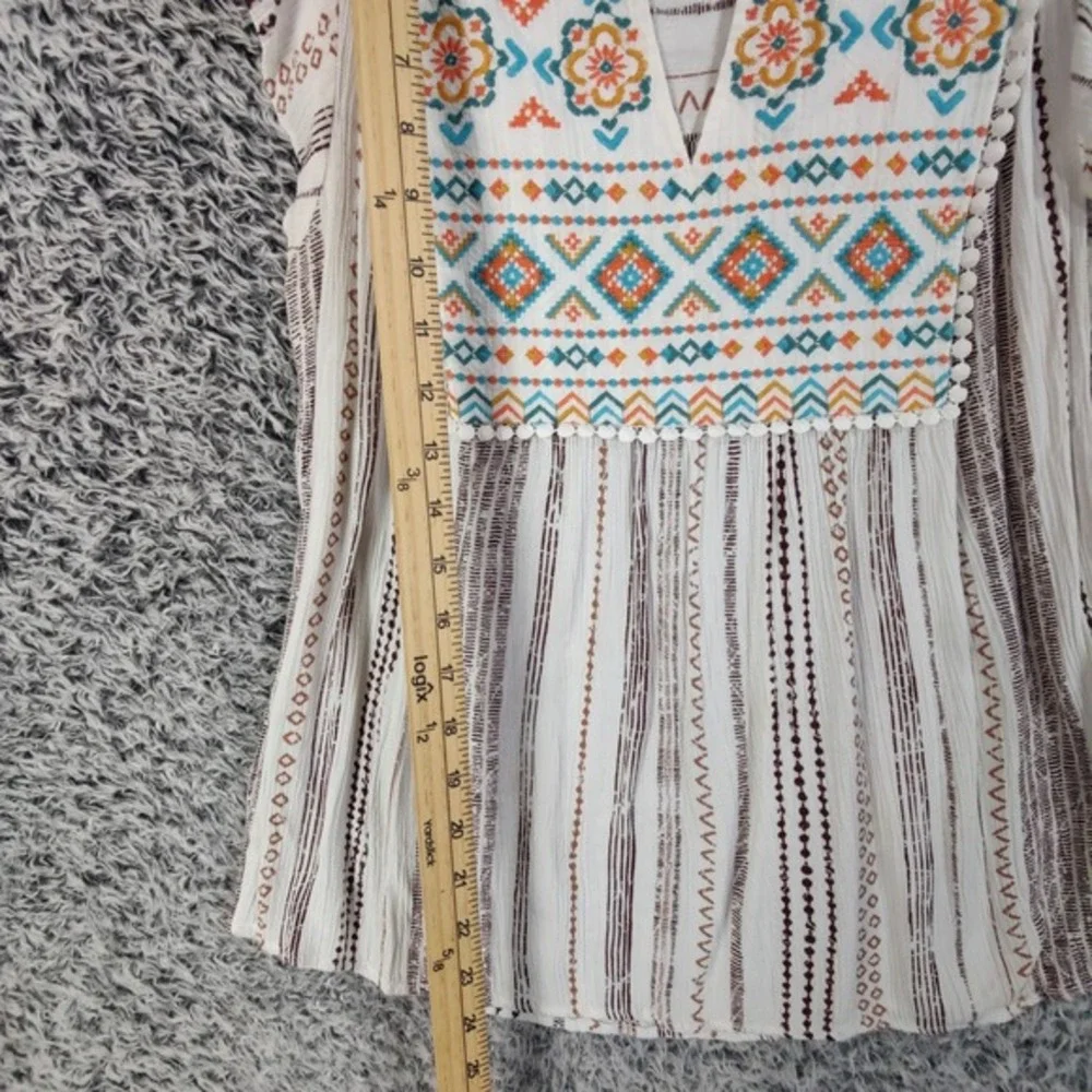 Savanna Jane Embroidered Tunic Top Multi Color Stripe Cottage Fairy Women Medium - Picture 3 of 15